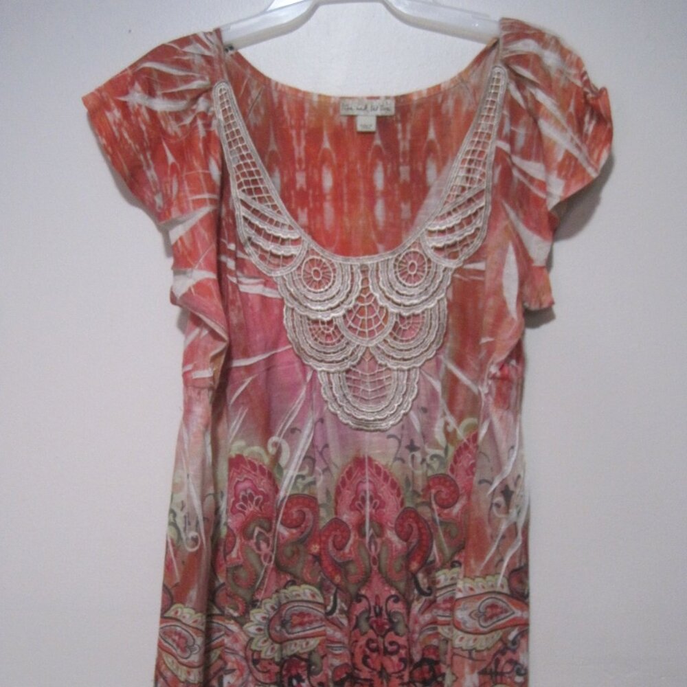 Live and Let Live Top Womens Large Lace Scoop Neck Stretchy Tunic Floral Shirt